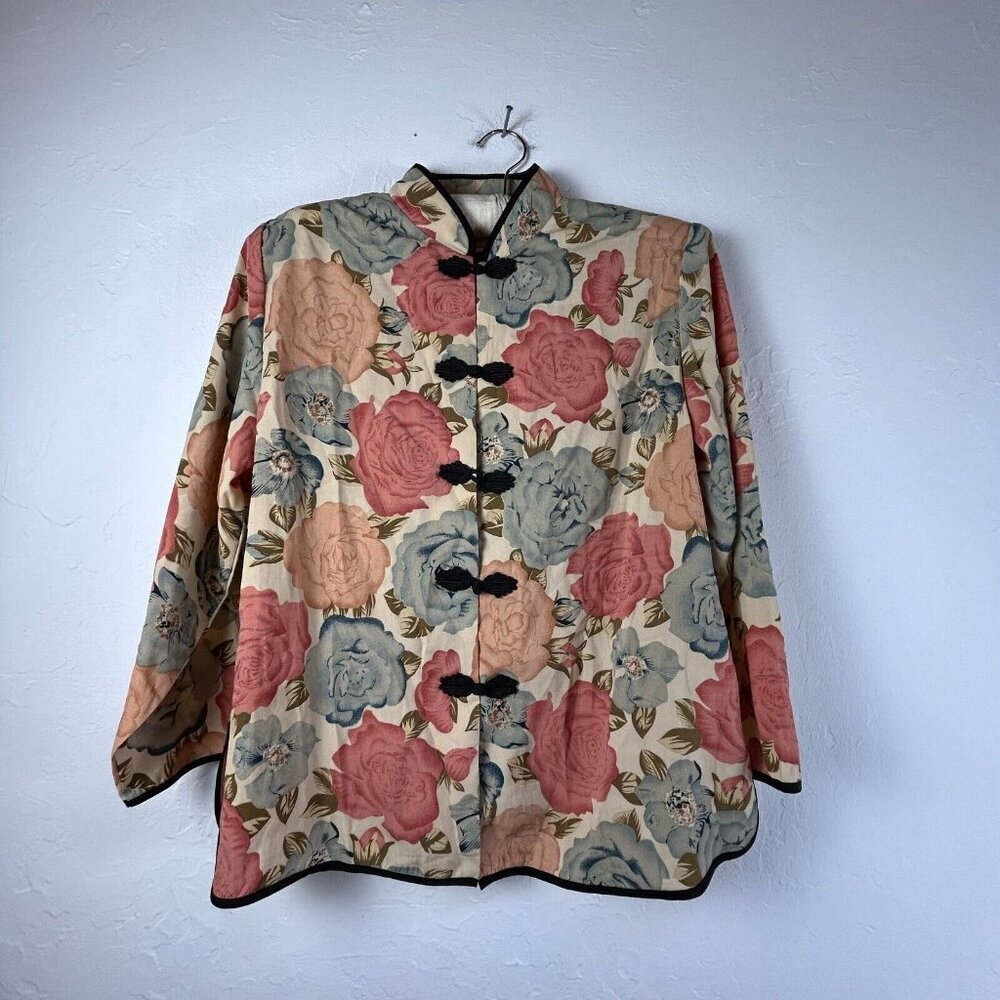 Vintage Richness Fashion Women  Floral Print Asian Style Blouse XL Multicolor